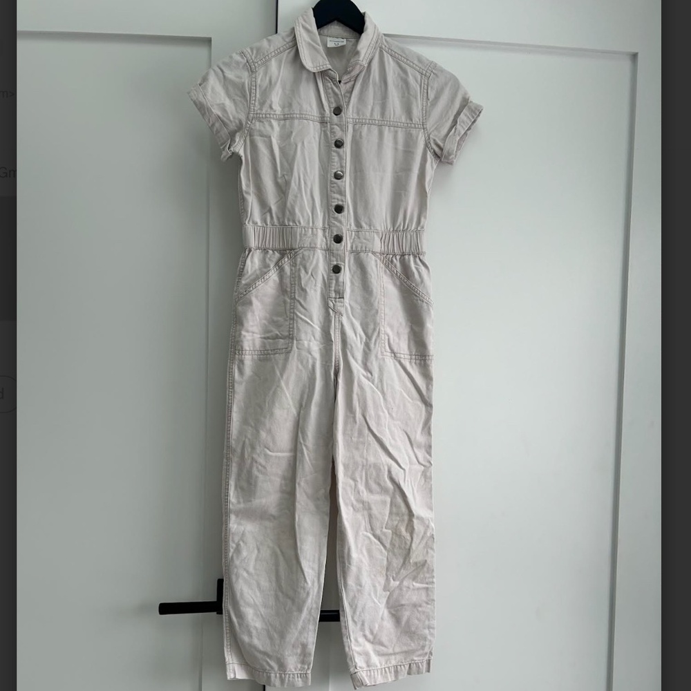 Abercrombie Kids Utility Button Front Jumpsuit Girls 9/10 Taupe